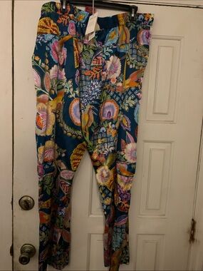 Johnny Was Teal Floral Pull-On Pants
